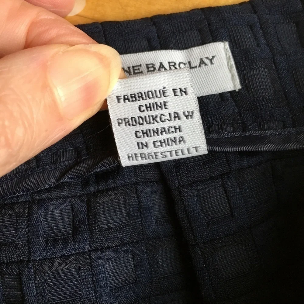 Katherine Barclay Mini Skirt, Abstract, Mod, Classic Navy Blue, Gold, Size 14