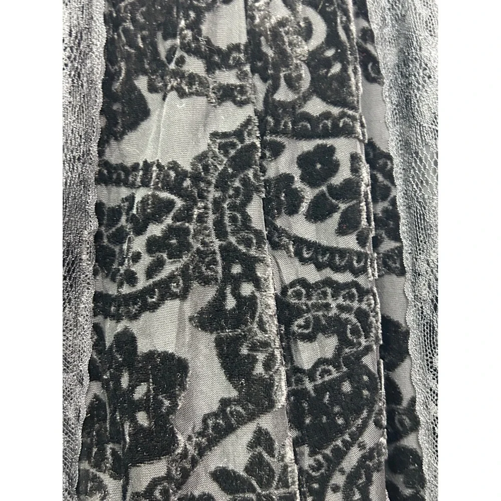 JM Collection Black Velvet Burnout Maxi Skirt Womens 4 Sheer‎ Lace Trim Elegant