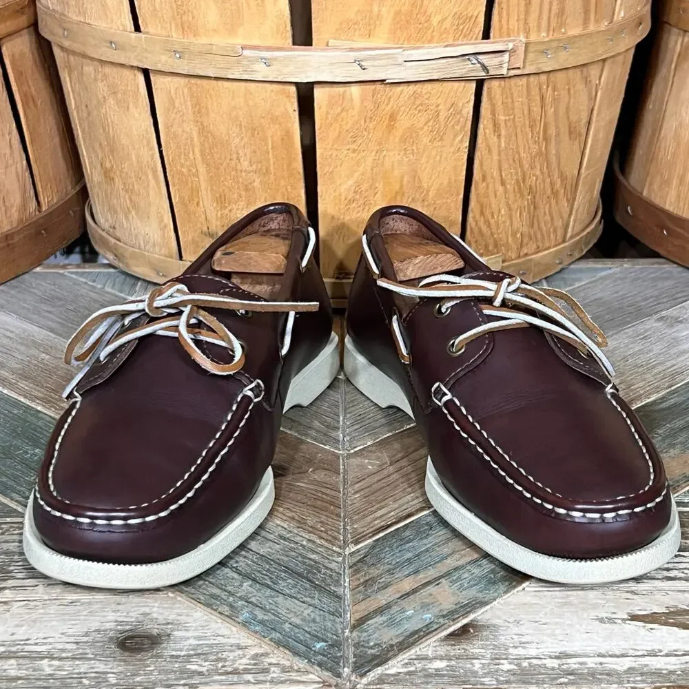 Lands' End Mainstay 2-Eye A/O Brown Leather Lace-Up Boat Shoes Mens Size 9.5 D