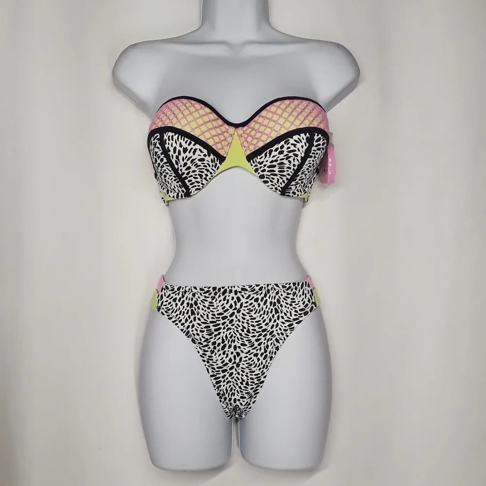 SHADE & SHORE Vacay Pink Yellow Animal Print 2PC Bikini 36D & Large  NWT