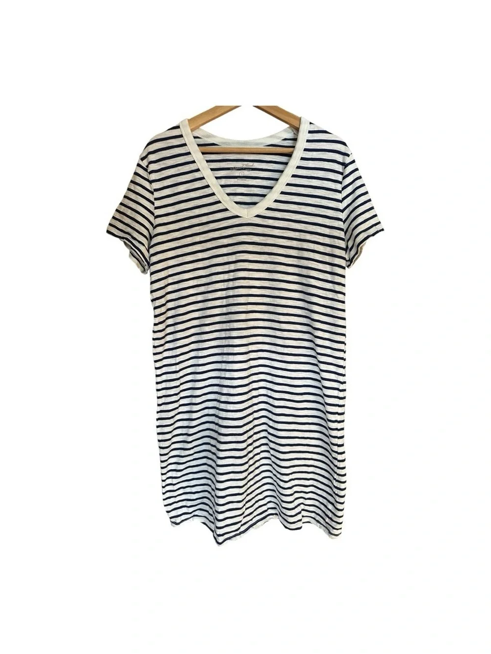 Universal Thread Navy and White Striped Swim Cover-Up Tee White Blue Coverups Si