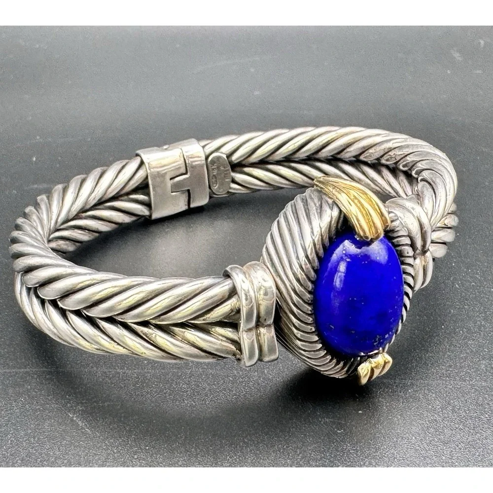 F.lli Menegatti 925 18K Italy Lapis Lazuli Cable Bracelet 47.85g Size 6 1/4