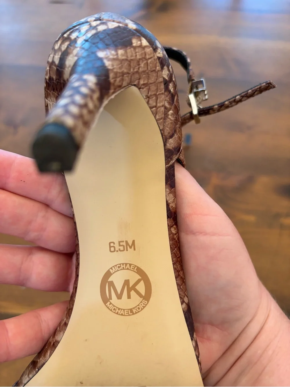 Michael Kors Brown Snake-Print Strappy Ankle-Heel Sandals