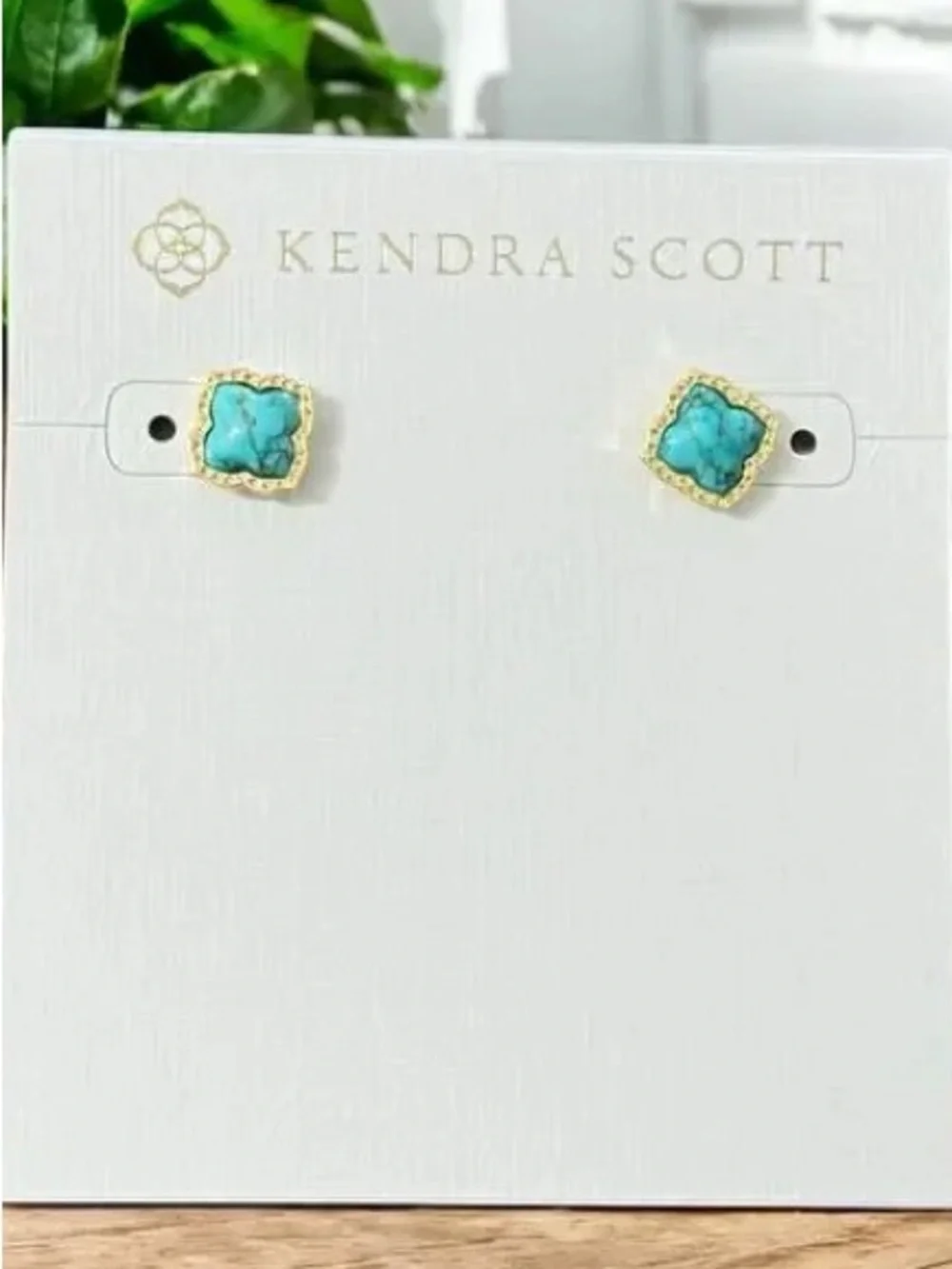 Kendra Scott “Mallory” Stud Earrings in Variegated Turquoise Magnesite
