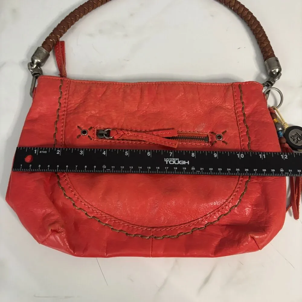 The Sak Indio Hobo Bag Purse Shoulder Leather Baguette Braided Strap Orange