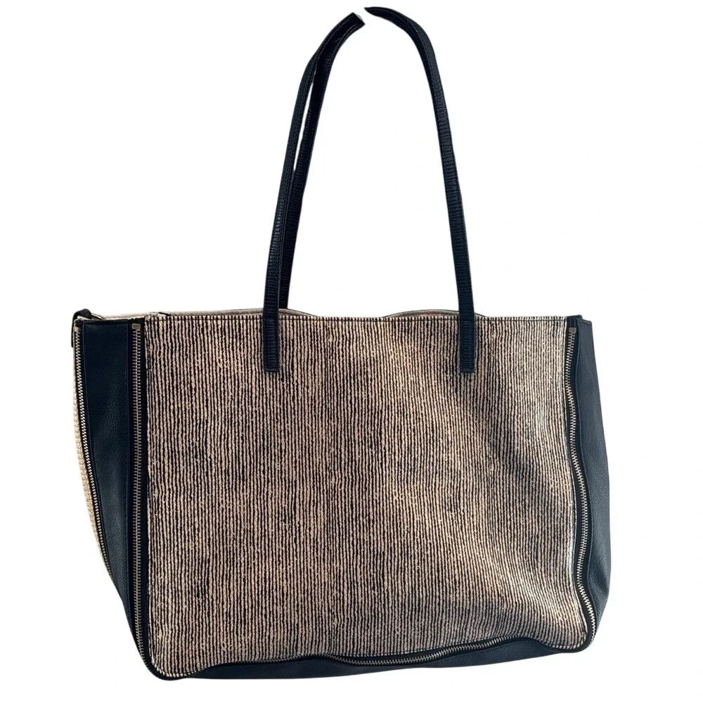 Sondra Roberts squared Black and Cream Tote, neutral, fall handbag/purse