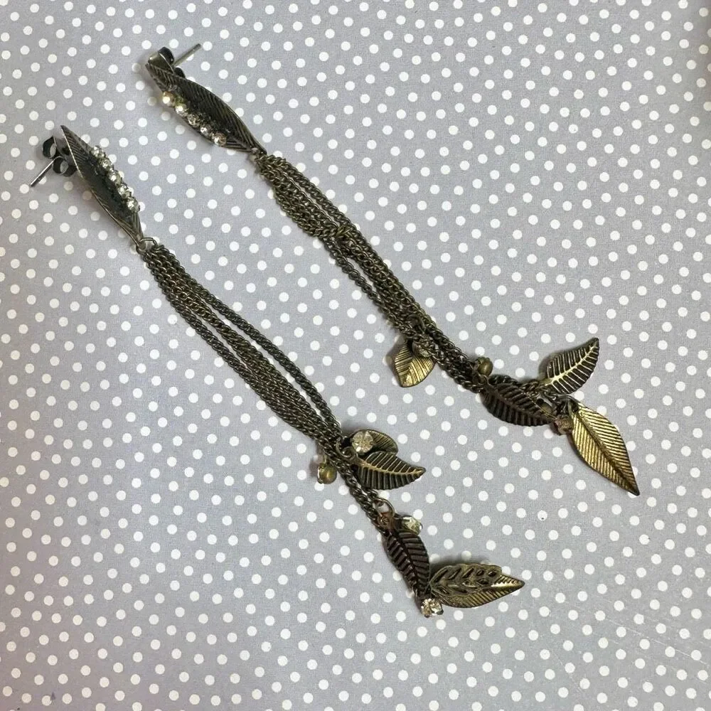 Long leaf chain statement earrings long leaf