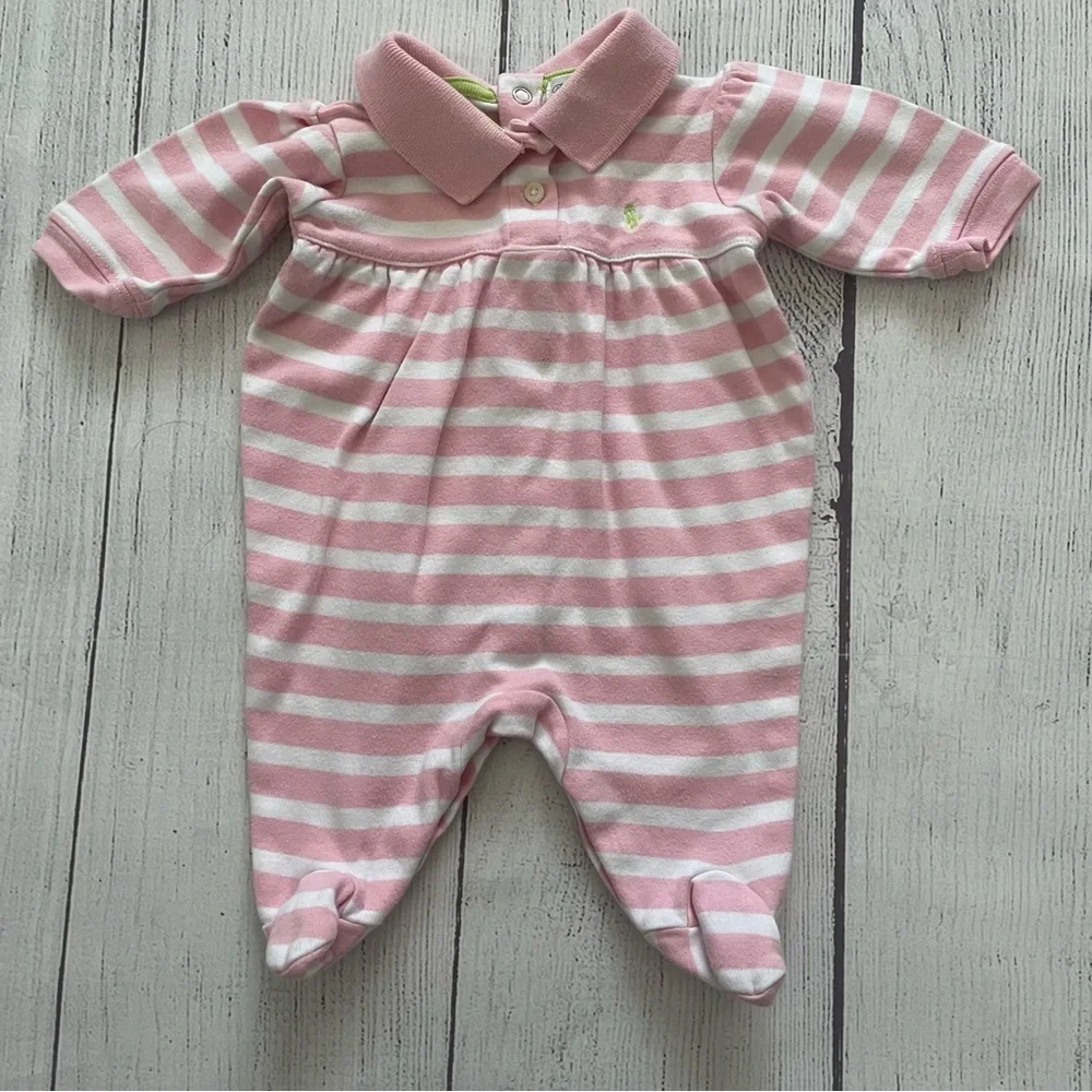 Ralph Lauren Pink & White Striped Footed Romper size 3 months