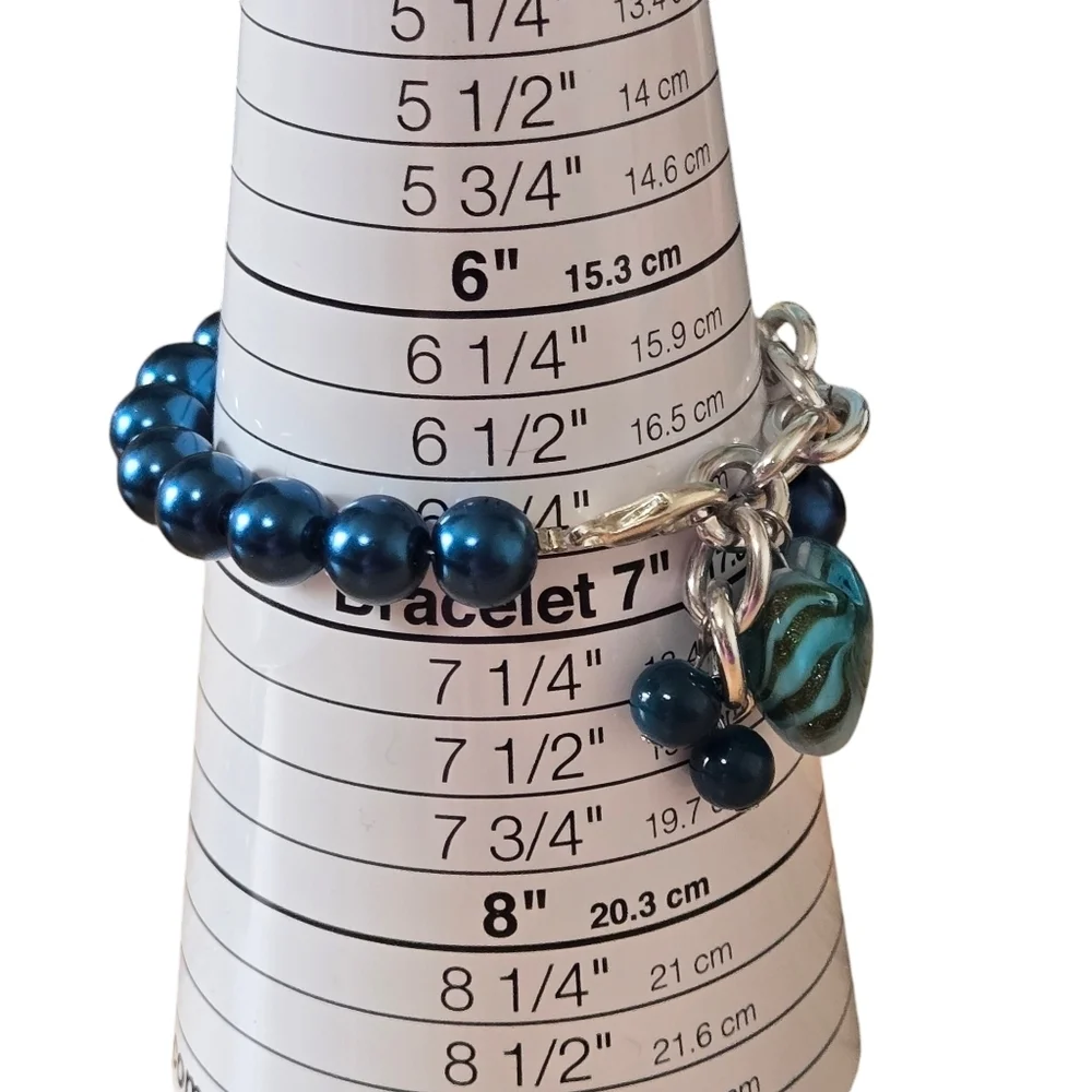 Chunky Bracelet Earrings Set Silvertone Acrylic and Glass Beads Blue Purple Boho