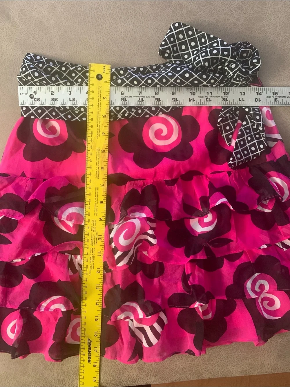 Vtg Y2K Celia Birtwell Express Black Pink Floral Silk Tiered Mini Skirt Size 2