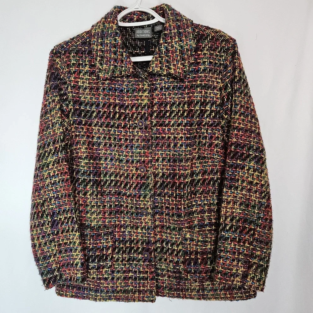 Chico's Additions Multicolor Bouclé Tweed Jacket‎ Maximalist Retro Y2K