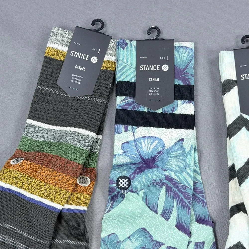 Stance Mens L Multi Cotton Poly Casual Crew Socks 4 Pair Tropical Stripe Chevron