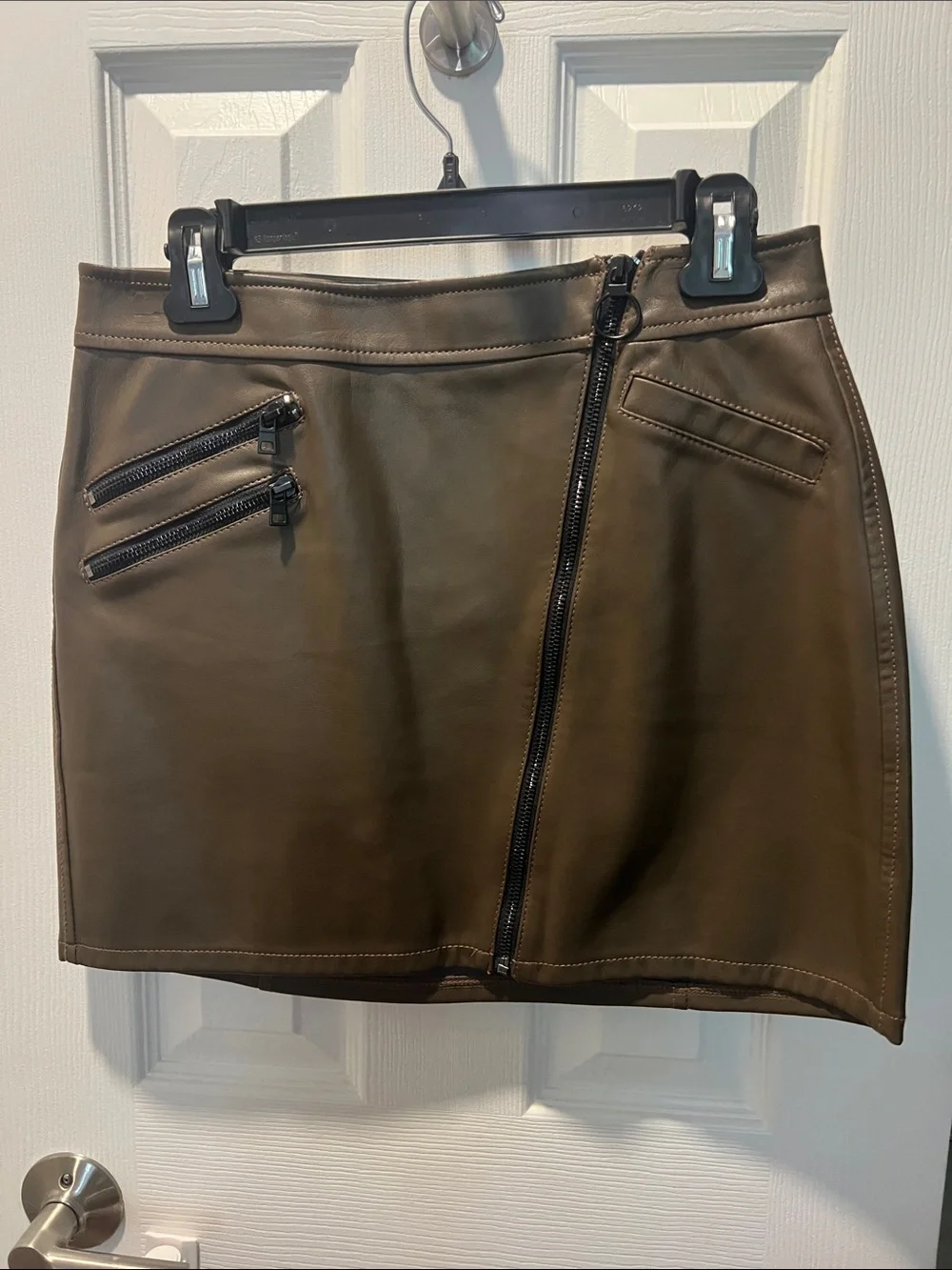 Express Faux Leather Mini Skirt in Olive