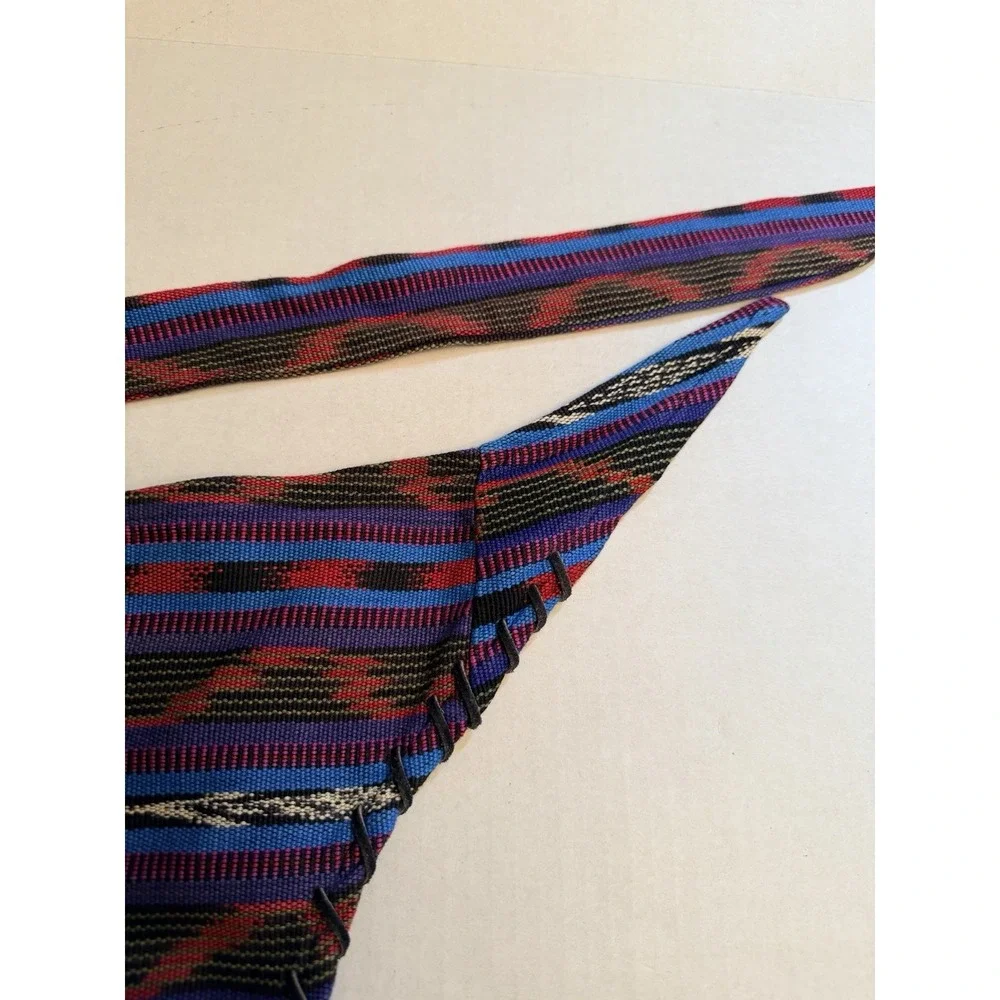 Vintage Neiman Marcus Size 6 Med Cotton Leather Aztec Wrap Skirt Boho USA Made