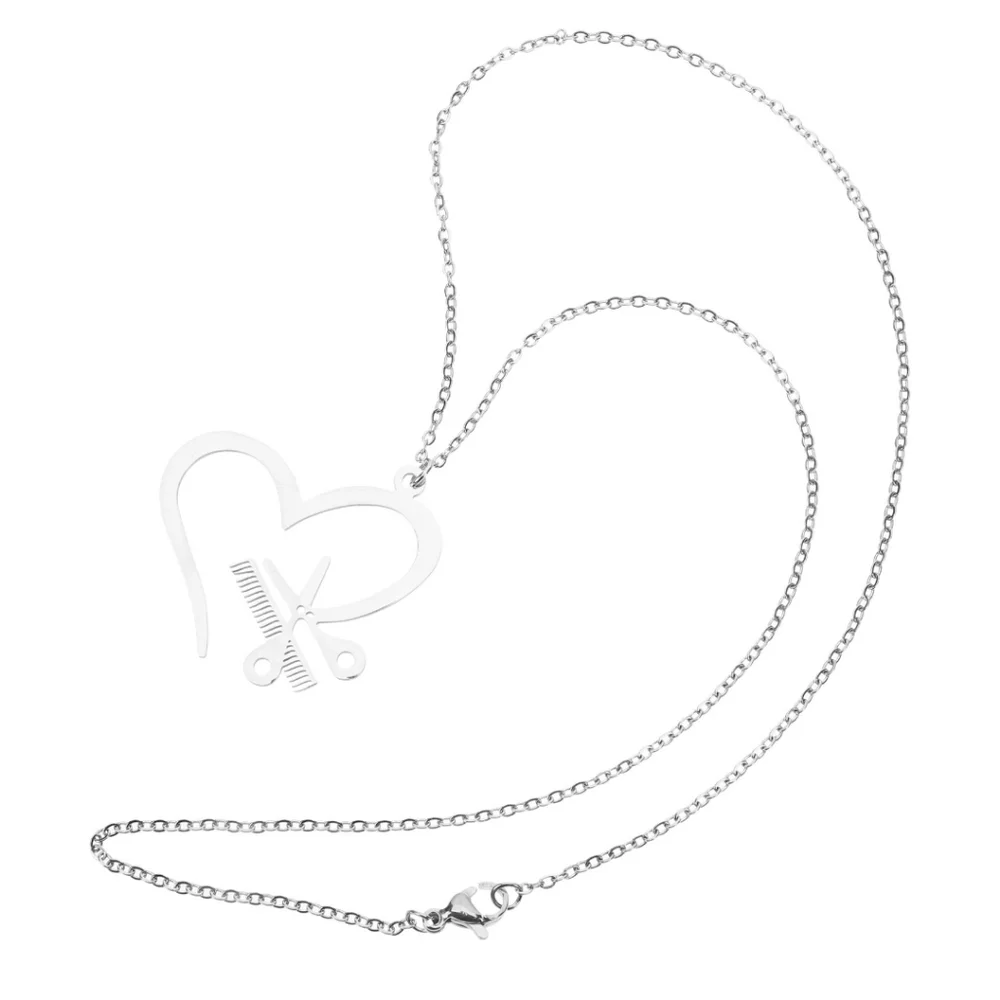 Hairdresser Salon Tools Scissor & Comb Heart Pendant‎ Hairstylist Salon Necklace