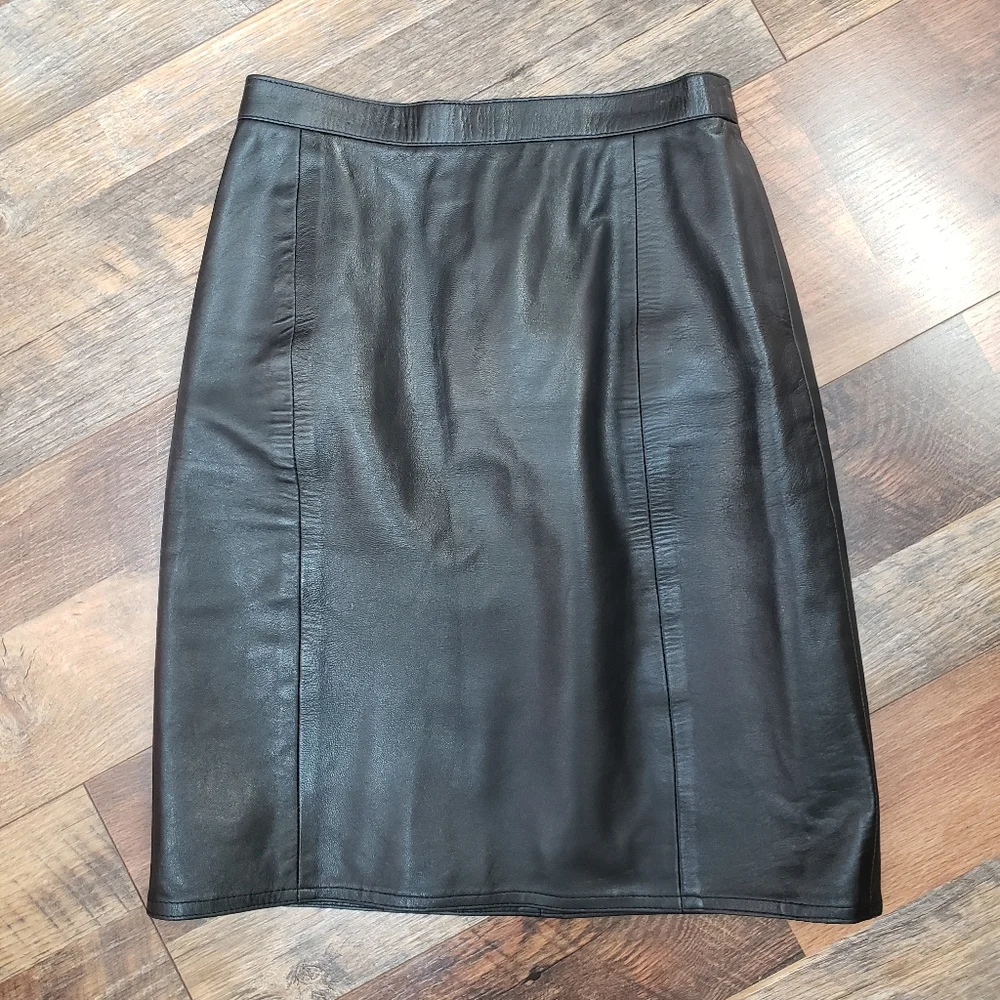 Vintage Union-made Black Leather Pencil Skirt, Size 4