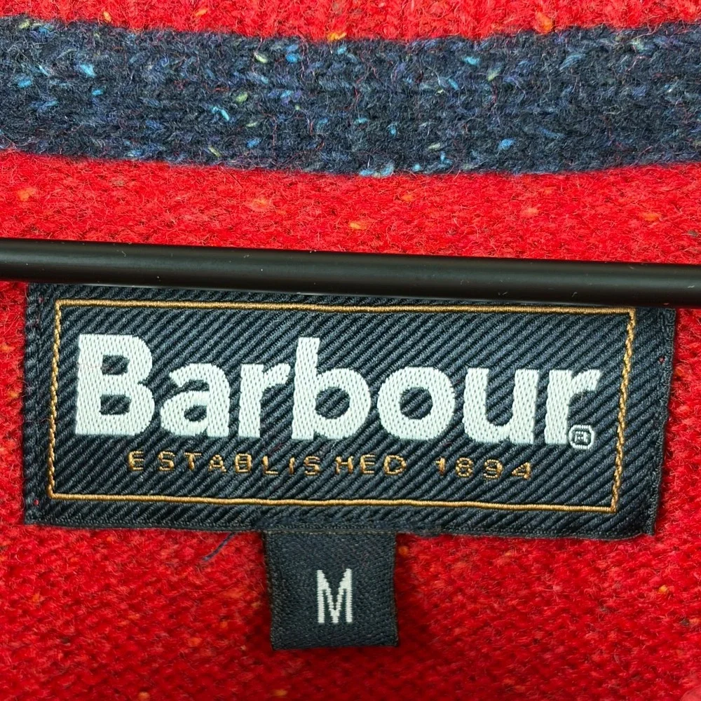 Barbour Sweater Mens Medium Red Wool Silk Blend Crewneck Tisbury Donegal Knit