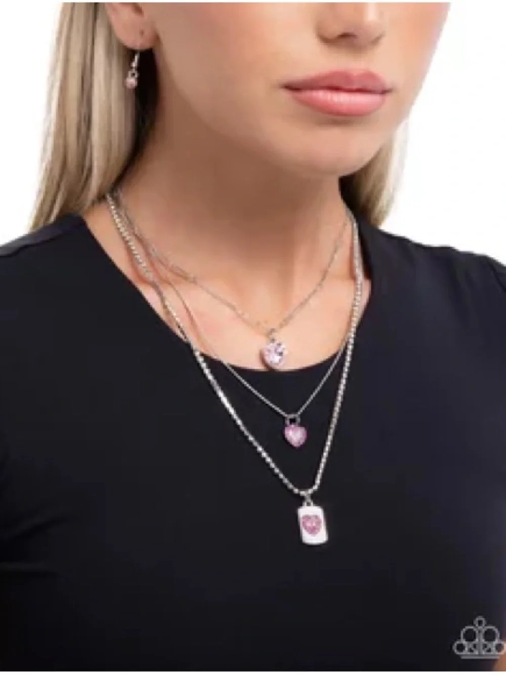 paparazzi Silver-Layered Necklace with Pink Heart Pendants