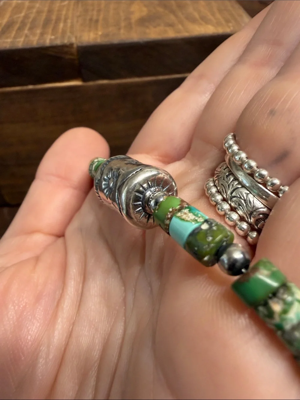 Native Sterling Silver Stamped Barrel Bracelet