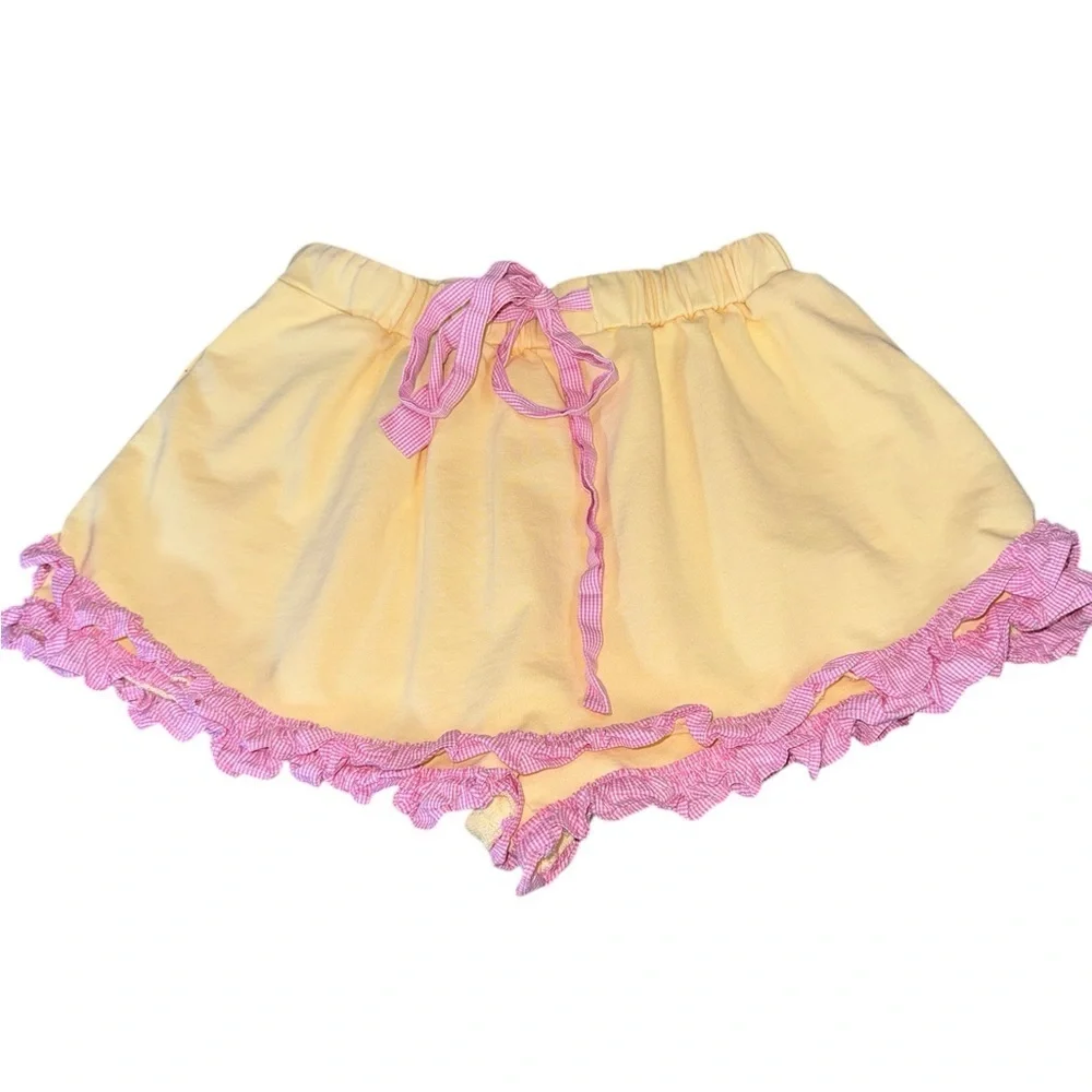 Peach Love California Ruffle Lounge Skort Yellow Pink Gingham Coquette Small