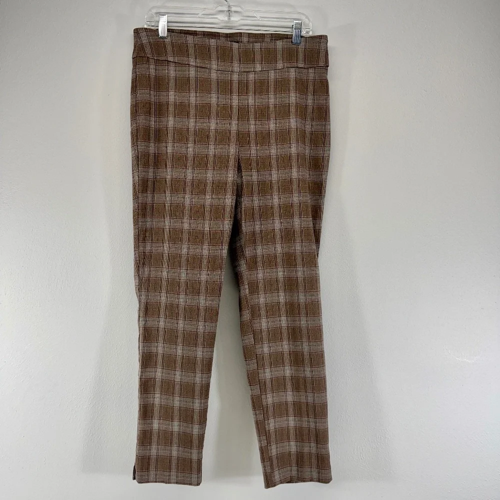 Counterparts Pull On Plaid Stretch Brown Trouser Pants Size L Preppy Career‎ 90s