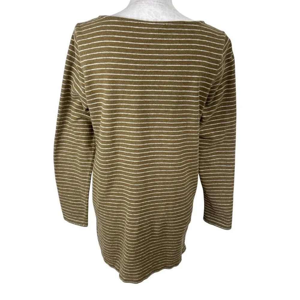 J. Jill Women's M Boatneck Tunic Sweater Chartreuse Striped Long‎ Sleeve