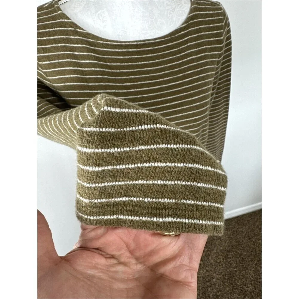 J. Jill Women's M Boatneck Tunic Sweater Chartreuse Striped Long‎ Sleeve