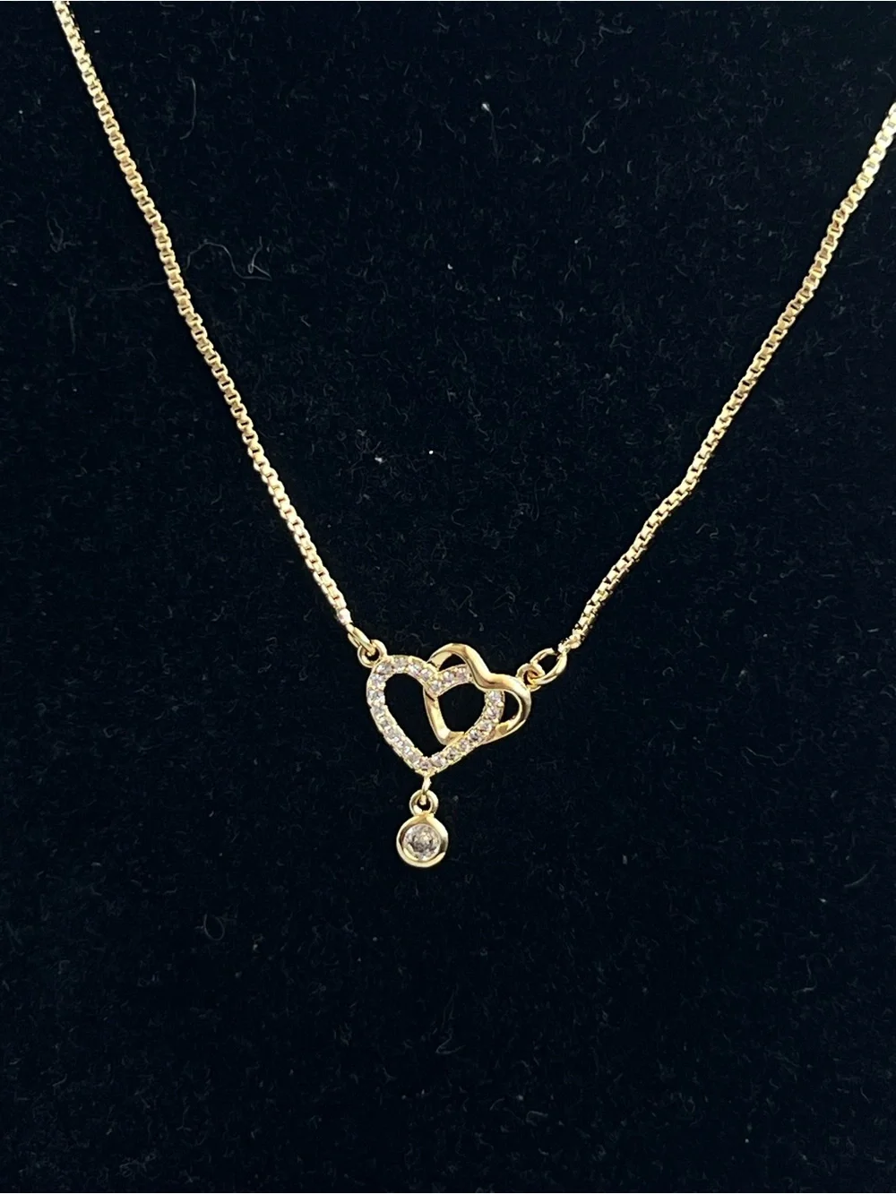 🩷- Gold double Heart Pendant Necklace with Dangle Accent