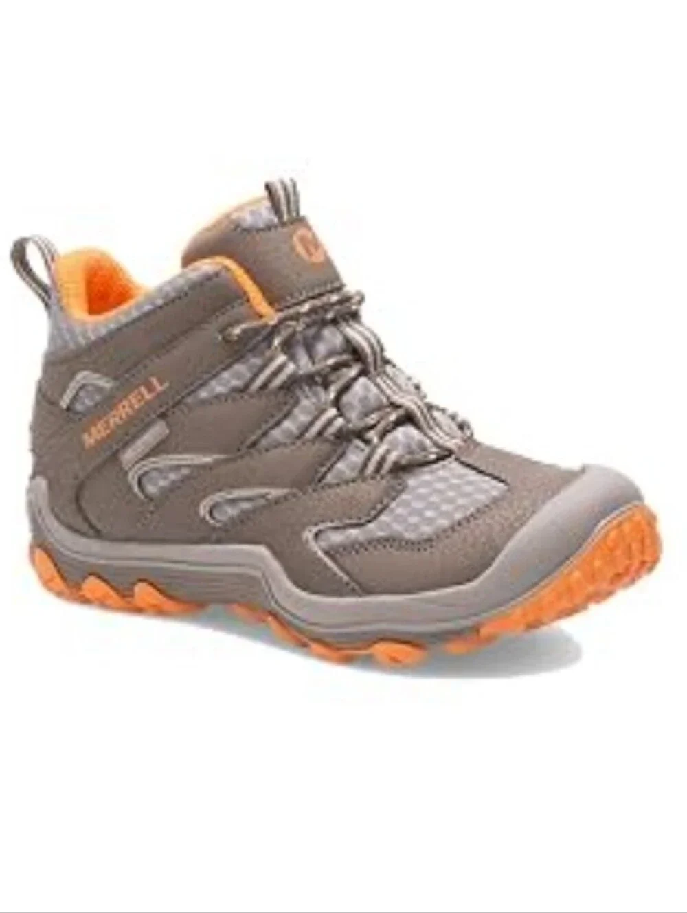 Merrell Chameleon 7 Mid Lace-Up Waterproof Kids' Gray and Orange Trail Boot 3