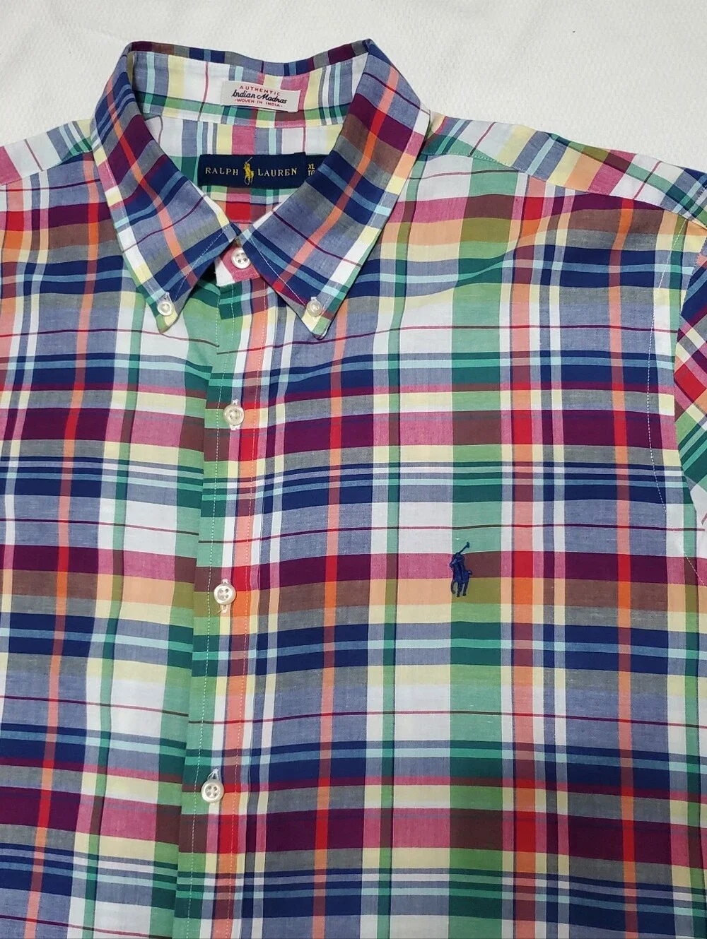 Ralph Lauren Indian Madras Short Sleeve Button Down Shirt Mens XL