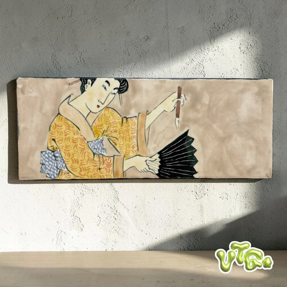 VINTAGE Saks Fifth Avenue Japanese Ukiyo-e‎ Geisha Ceramic Art Tile Wall Plaque