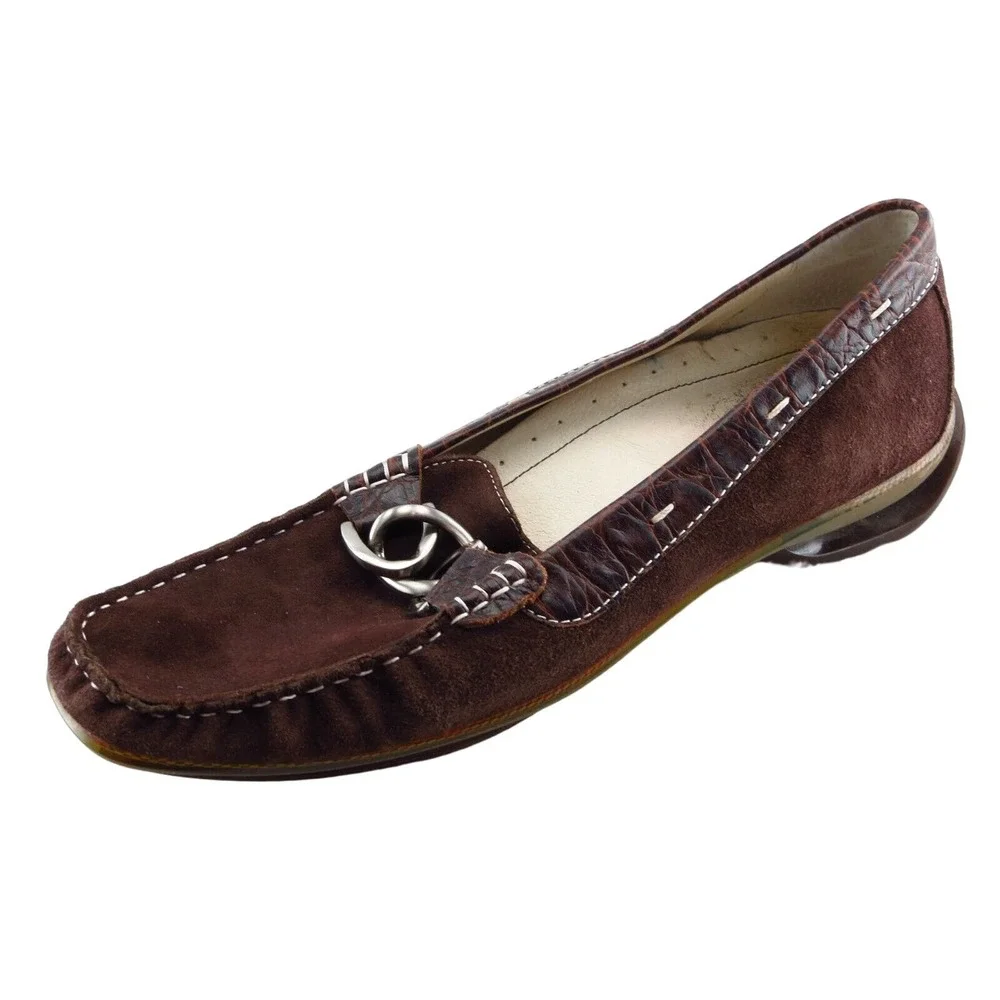 Asgi Size 8 M Brown Square Toe Loafer Leather‎ Women