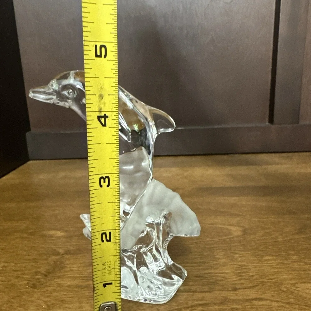 Lenox 1993 Lead Crystal Dolphin Jumping Out of Frosted Ocean Waves Figurine 5