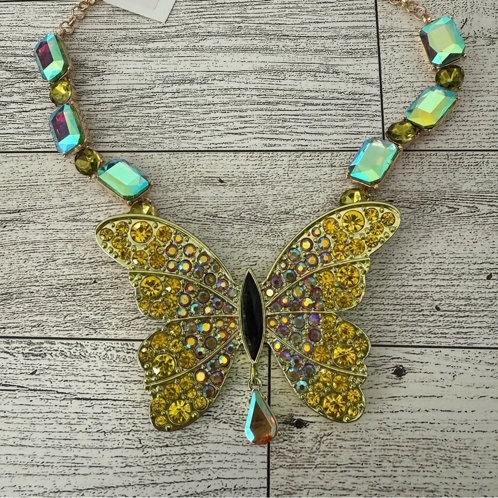 Betsey Johnson Butterfly Multicolored Crystal Necklace NWT