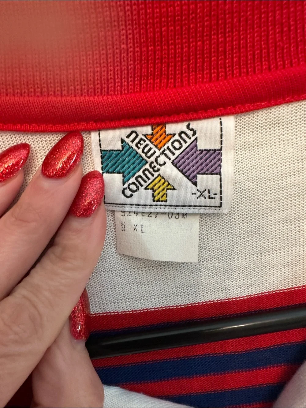 Vintage 80s/90s New Connections Red, Blue & Yellow Striped Polo Size XL