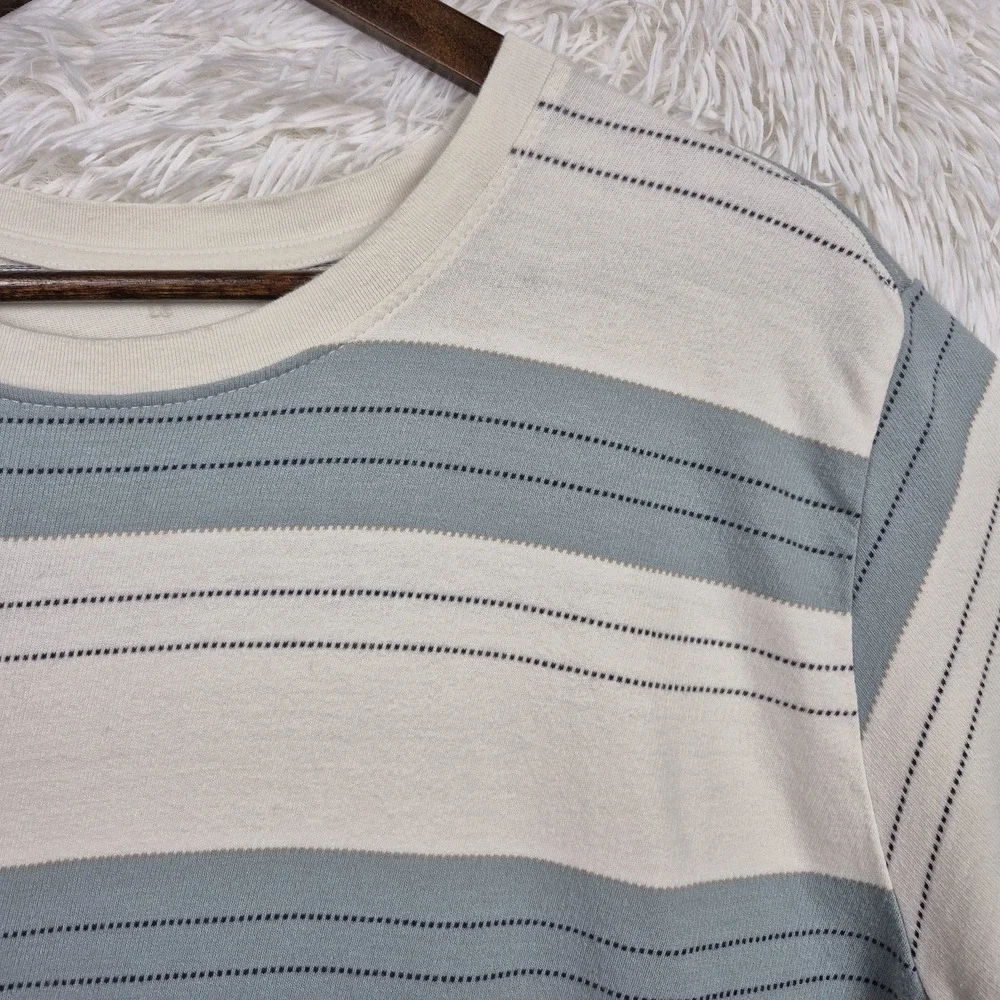Katin Mens Large Striped Short Sleeve Cotton T-Shirt Cream Sage Green Surf Tee