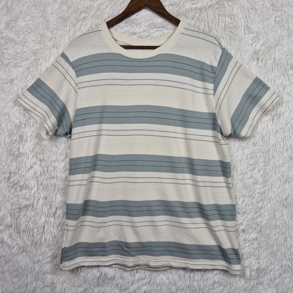Katin Mens Large Striped Short Sleeve Cotton T-Shirt Cream Sage Green Surf Tee