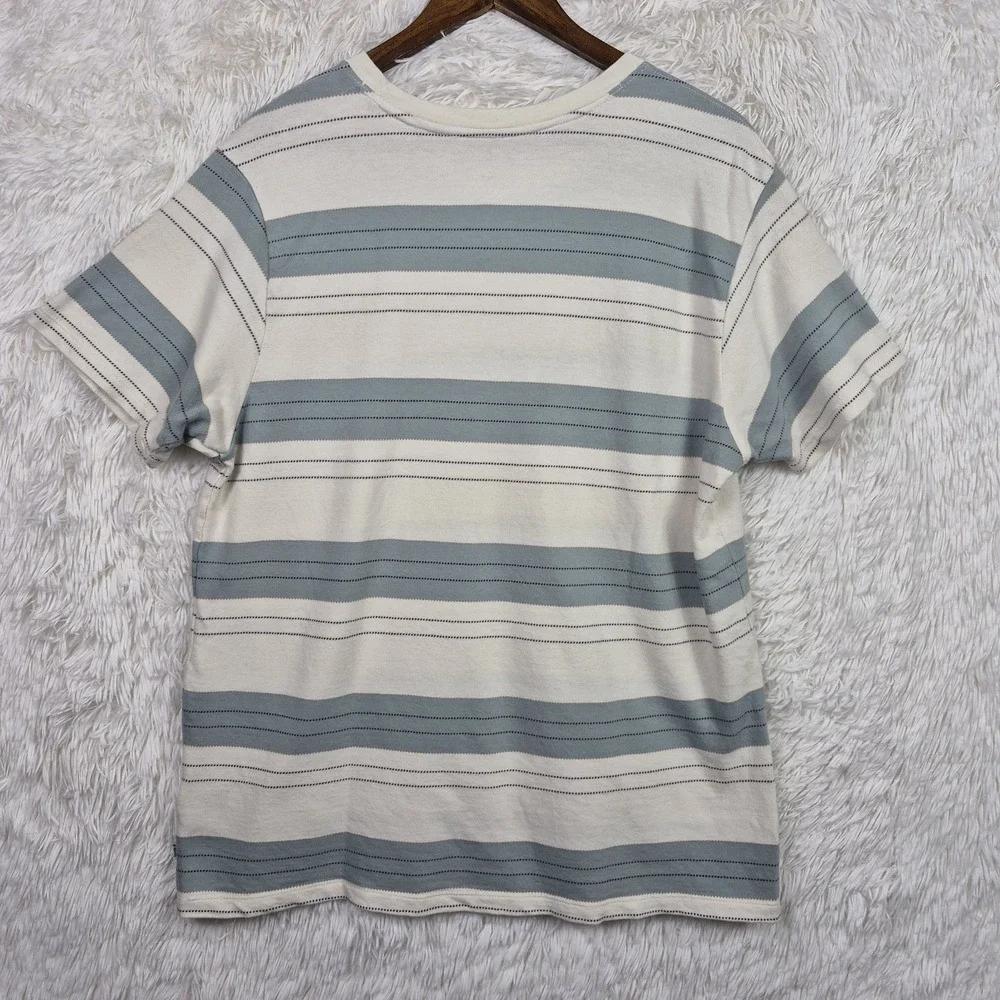 Katin Mens Large Striped Short Sleeve Cotton T-Shirt Cream Sage Green Surf Tee