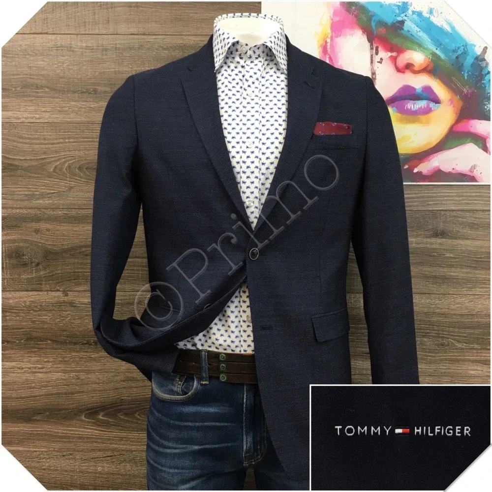 TOMMY HILFIGER Mens Blazer Sport Coat Casual‎ Jacket Size 40L Hopsack Wool Suit
