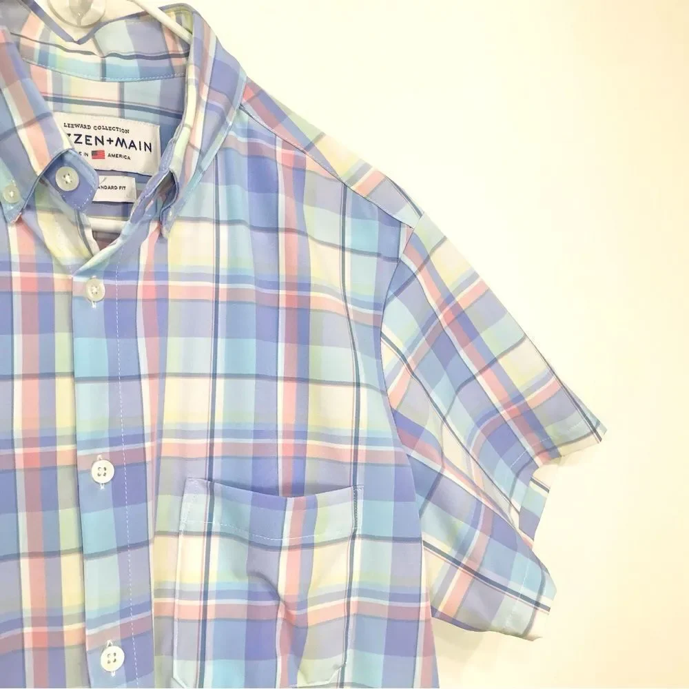 Mizzen + Main Leeward Collection Pastel Plaid Standard Fit Button Down Shirt