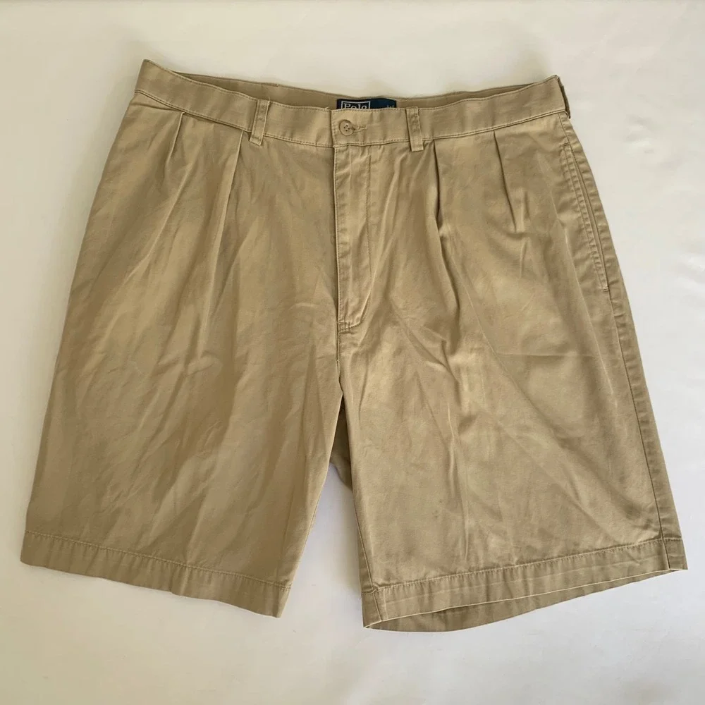 Polo Ralph Lauren Tyler Short Men‎ 36 Tan Khaki Pleated Chino Old Money Ivy