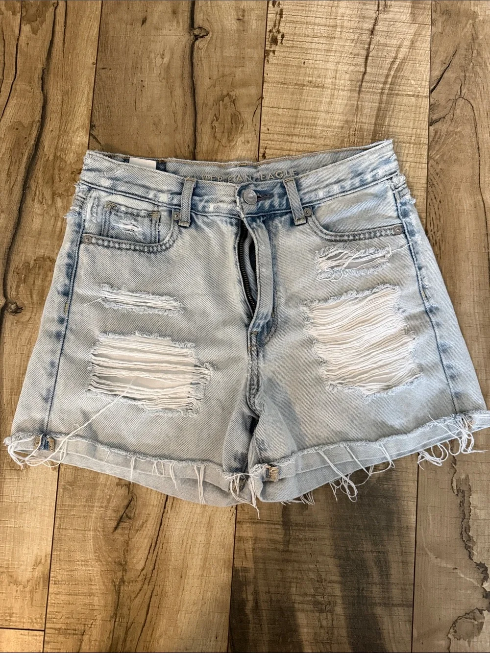 American Eagle Outfitters Light Blue Distressed Denim Jean Shorts