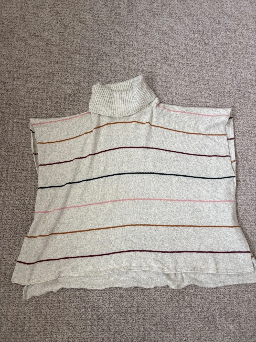 Turtleneck Stripe Knit Sweater Poncho Vest in Light Gray Size Medium Large M/L