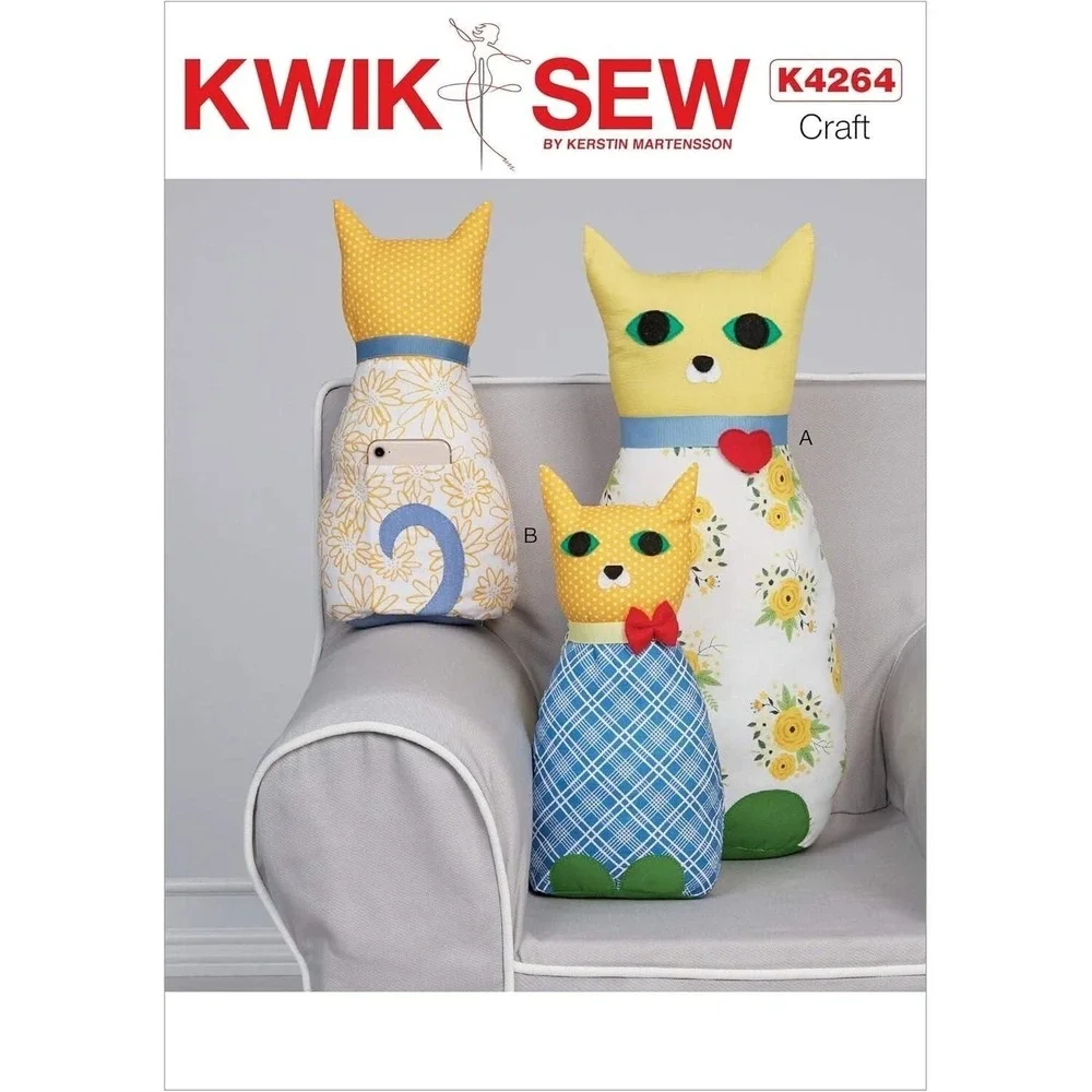 Kwik Sew K4264 Cat Shaped‎ Pillows Sewing Pattern With Pocketed Tummy
