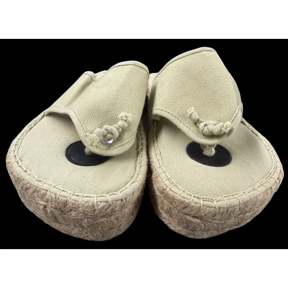 Womens‎ Espadrille Platform Sandals Size 6 Beige Canvas Jute Thong Slip On