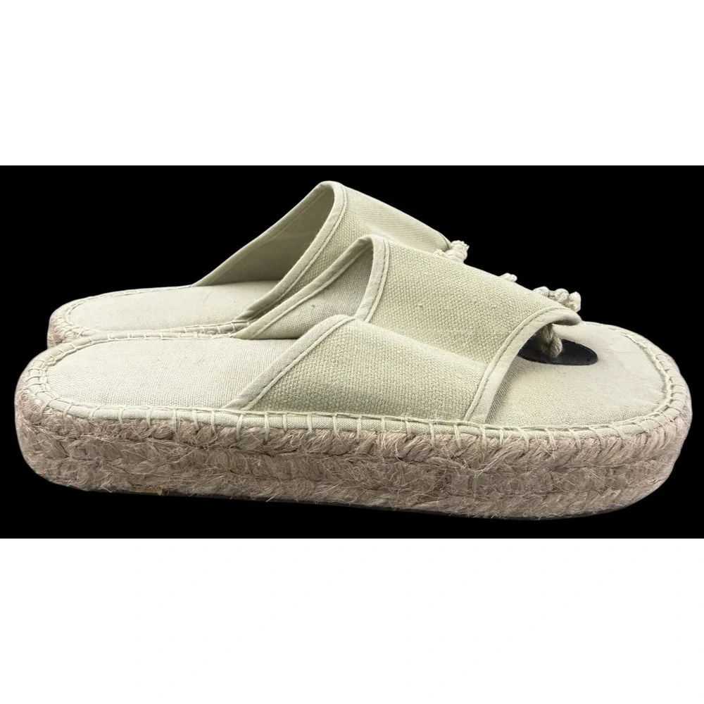 Womens‎ Espadrille Platform Sandals Size 6 Beige Canvas Jute Thong Slip On