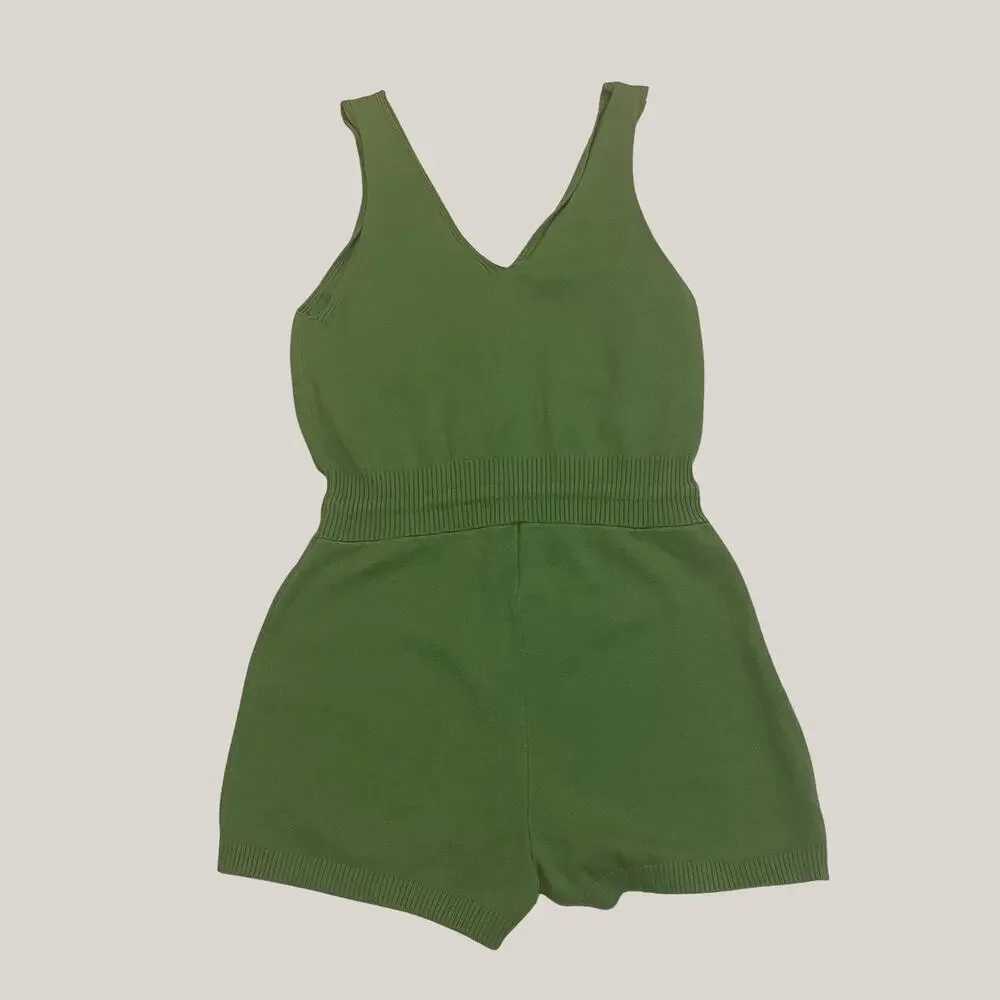 Daily Practice Anthropology Knit Romper M | Green Sleeveless Playsuit