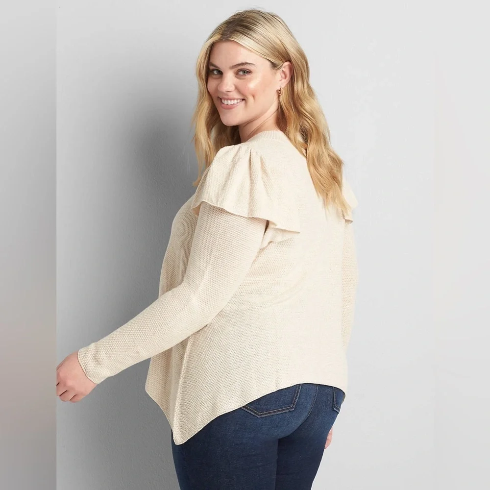 Lane Bryant Long Ruffle-Sleeve Sweater in Oatmeal Sz 18/20