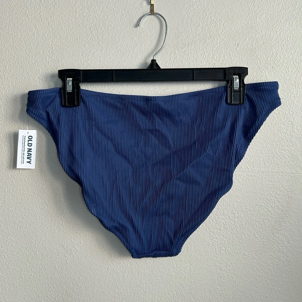 NWT Old Navy Women's Low-Rise Classic Rib-Knit Bikini Swim Bottom Blue Size L