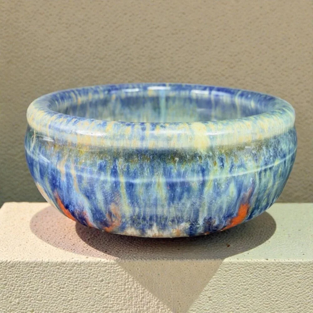 Hand‎ Made Stoneware Pottery Salt Cellar Container Artist Signed Drip Glaze Dish